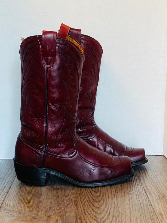 Vintage Durango West USA Mens Leather Square Toe Western Boots, 8.5. main image 4